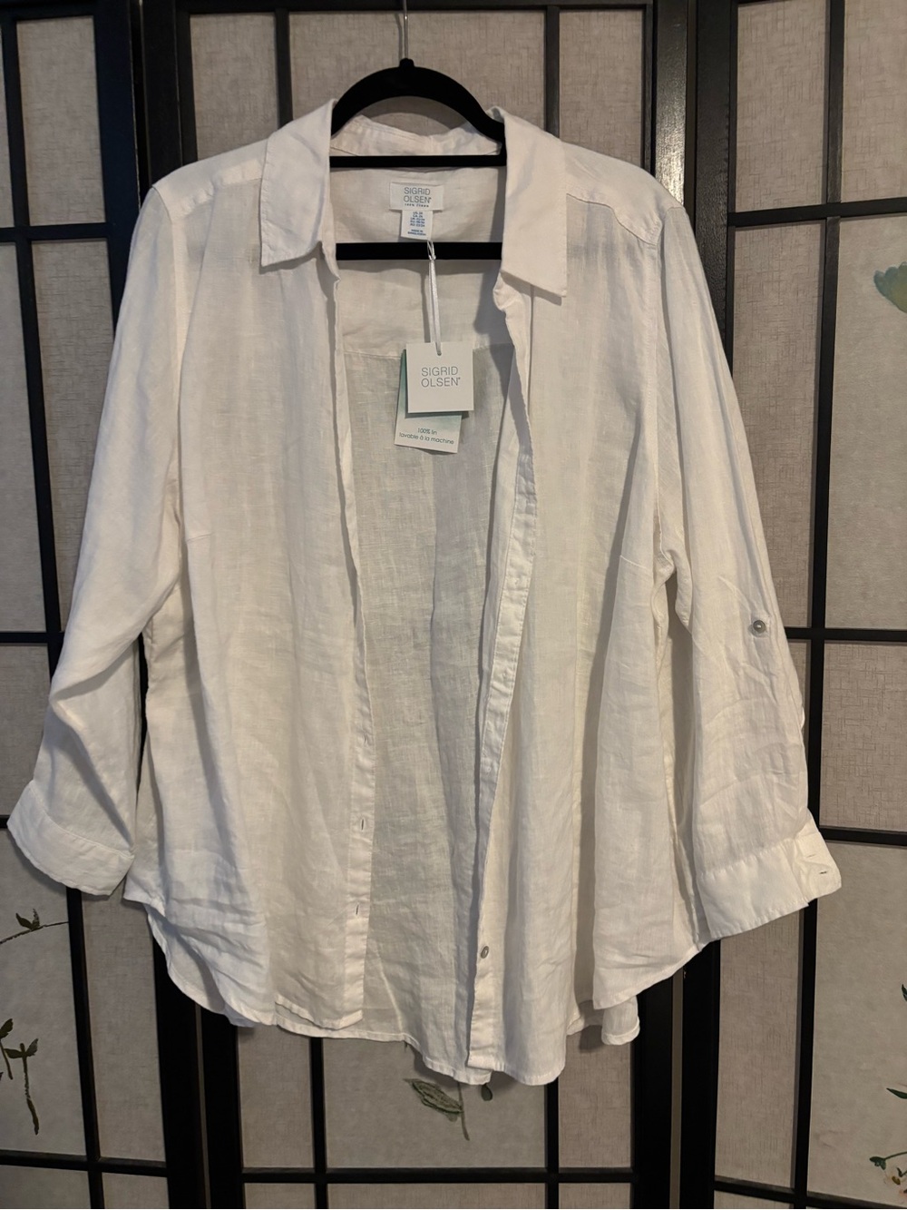 NWT Sigrid Olsen White Linen Open-Front Button Shirt